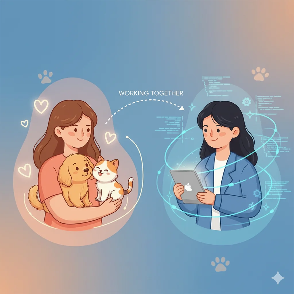 Pessoa acariciando cachorro feliz - Nossa jornada